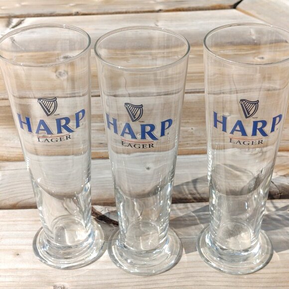 RARE HARP Lager Glasses TRIO 8" Tall Beer Glass Harp Logo Guinness GREAT BASE - Picture 7 of 10